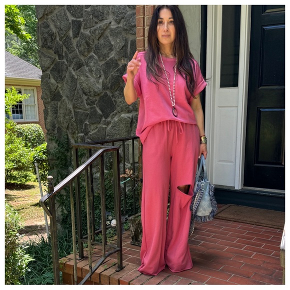 43 Chic Stylish Cotton Wide Leg Elastic Wait Tie Pants - Picture 7 of 7